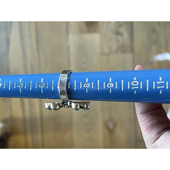 Kingman Turquoise & Moissanite Cluster Sterling Adjustable Ring-Southwest 5.5-7 - Picture 8 of 9